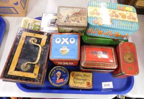 Various vintage tins, to include Carr's Carlisle, small biscuit tin, others for Oxo, cash tin,...