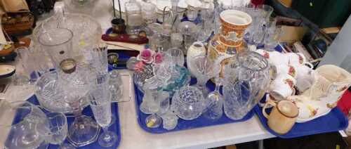 Various glassware, ship's decanter, silver plated ware, Country Roses style teaware, Oriental...