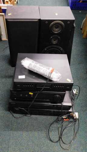 Various music stacking items, stacking system, Kenwood AM/FM stereo tuner, KT-105OL, Goodman's...