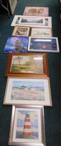 Various frames, mirrors, figures on a country path print, other prints, pictures, decorative...