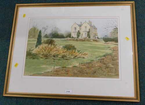 Tim Nash. Country House, watercolour, signed, 36cm x 53cm.