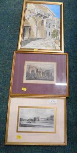 Various bookplates, pictures, etc., to include Calwich Abbey and two others. (3)
