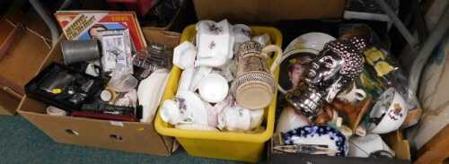 Various household china and effects, records, part tea services, hinging head figure, Princess...
