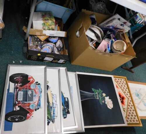Various pictures, prints, frames, part services, book sets, telephone, china, Lilo & Stitch...