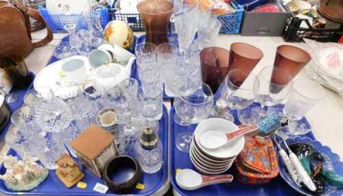 Various crystal glassware, drinking glasses, whisky tumblers, ornaments, Susie Cooper part...