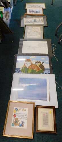 Various prints, pictures, Owl and Pussycat tapestry, frames, etc. (a quantity)