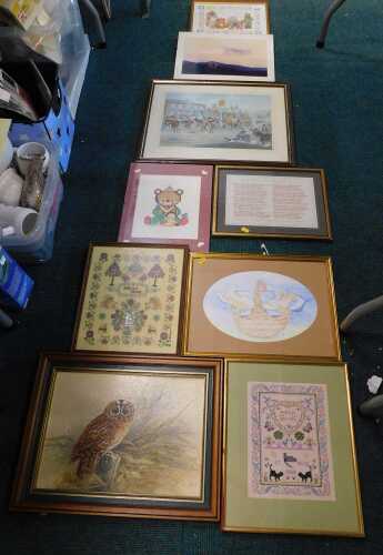 Various tapestries, pictures, prints, modern sampler by Michaela Jayne 22 - 4 - 1990.