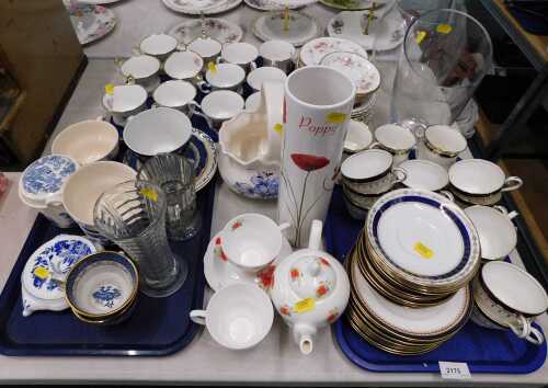 Various pottery, glassware and effects, a Paragon Victoria Rose part service, various teacups,...