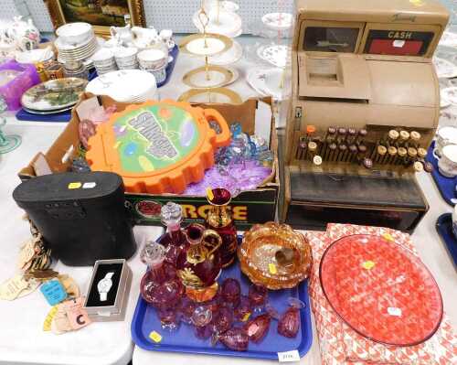 V - Various carnival ruby and other glassware, Spirograph Tech, binoculars, fashion watch,...