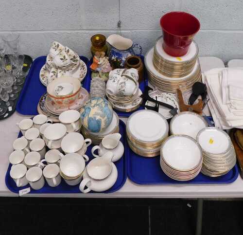 Various teaware, part china and effects, ceramic egg, Wedgwood part dinner service, Capodimonte...