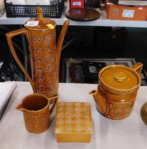 A Portmeirion Susan Williams-Ellis Totem part service, comprising coffee pot, teapot, milk jug,...