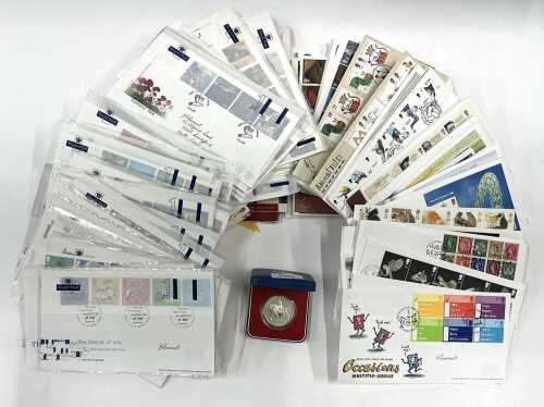 Various first day covers, cased crown, possibly silver. (a quantity)
