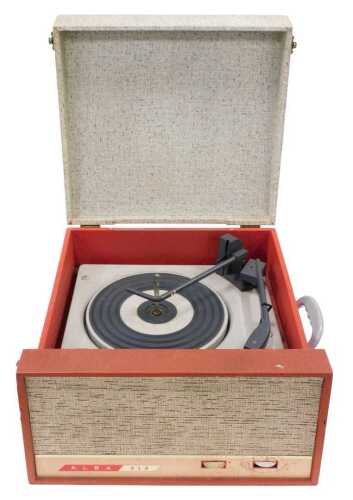 A vintage Alba 212 BSR Better Sound Reproduction turntable, in fitted case, 39cm wide.