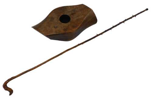 An early 20thC wooden central part aeroplane propeller hub, with central opening, 34cm long, and...