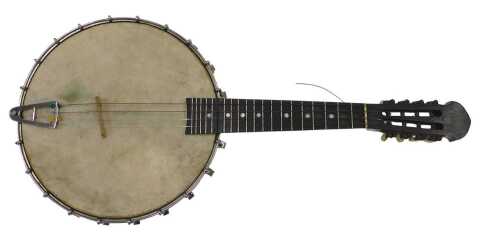 A 20thC banjo mandolin, with four strings and ebonised end, 64cm long. (cased)