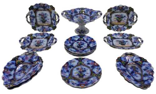 A 19thC ironstone dessert service, comprising footed comport, 20cm high, various leaf shaped...