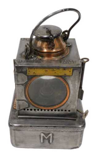 A 20thC LNER Waddington Welch patent signal lamp, of square form, with copper mounts, marked...