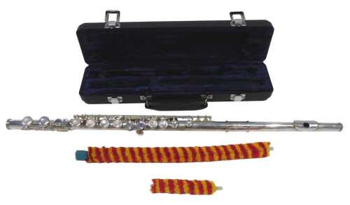 A 20thC Boosey & Hawkes 400 chrome plated three part flute, in fitted case, the case 41cm wide.
