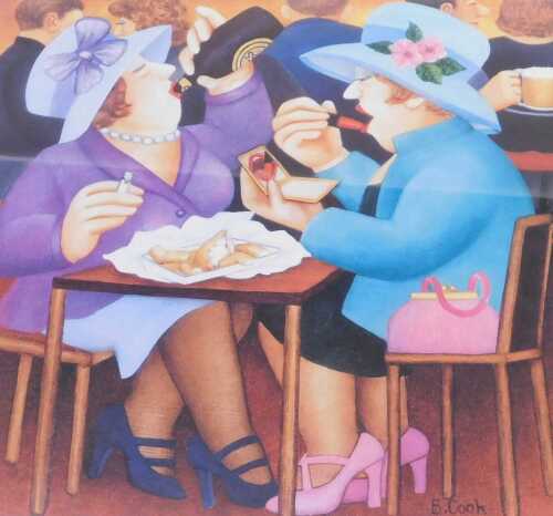 After Beryl Cook. Ladies Who Lunch, print, 29cm x 31cm.