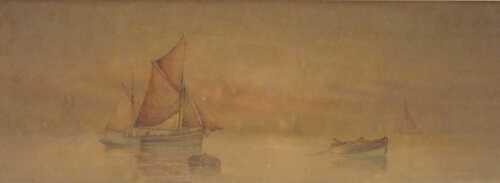 Garman Morris (1860-1935). Misty Evening, mixed media, 19cm x 51cm.