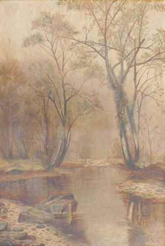 19thC English School. Woodland landscape, oil on canvas, unsigned, 41cm x 27cm. (AF)