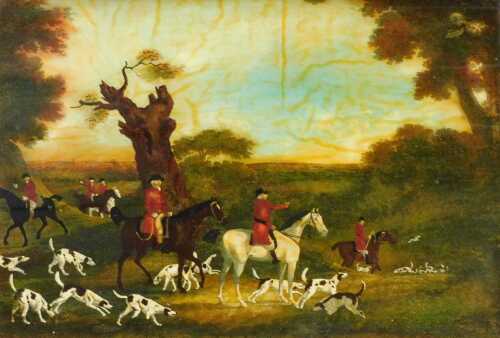 A 19thC style hunting plate, numbered 3 and titled At Fault, print on glass, 43cm x 58cm.