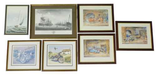 After Dukes. New Dock at Kingston Upon Hull, late print, 37cm x 53cm, various Roy Bennett prints,...
