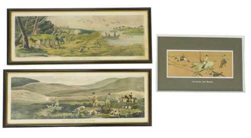 After Lawrence & Jellicoe. Jumping The Brook, print, 13cm x 32cm, and two others Grouse Shooting...
