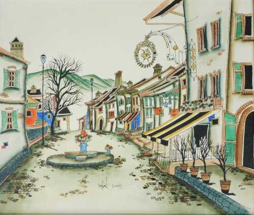 Scott (b.1941). Hotel de Ville, street scene, mixed media, signed, 51cm x 60cm.