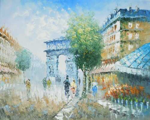 20thC School. Arc de Triomphe, oil on board, indistinctly signed, 69cm x 85cm.
