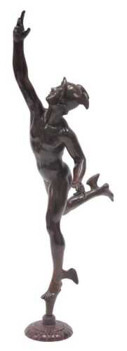 After Giambologna. A Mannerist style 20thC bronze figure of Mercury, 66cm high.