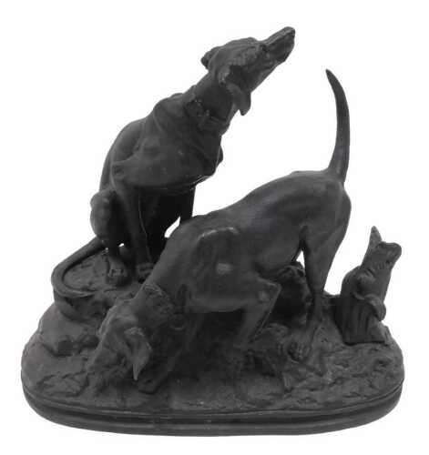Manner of Pierre-Jules Mene. A 20thC bronze metal figure group of two setters, on a naturalistic...