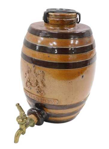 A late 19thC Doulton and Co Lambeth stoneware barrel, of cylindrical form with raised strapwork...