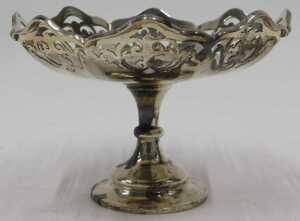 A George VI silver footed bonbon dish, with flared floral rim, on inverted stem and circular... - 2