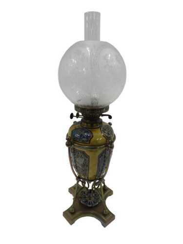A 19thC Aesthetic Period Doulton Lambeth stoneware table lamp, in the manner of Mark Marshall,...