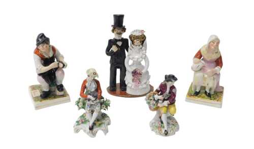Various Continental and other porcelain, a pair of early 20thC Sitzendorf figures, of a lady and...