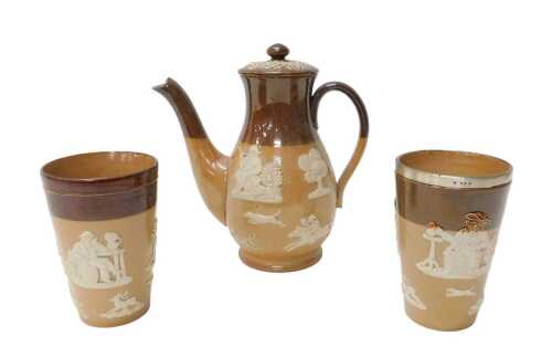 Various Royal Doulton stoneware, late 19th/early 20thC, a coffee pot, with plain spout and...
