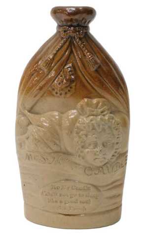A Doulton and Watts Lambeth pottery Punch related reform flask, marked Mr and Mrs Candle to the...