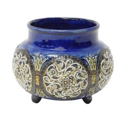 An early 20thC Doulton Lambeth stoneware cauldron vase, of bellied circular form, raised with a...