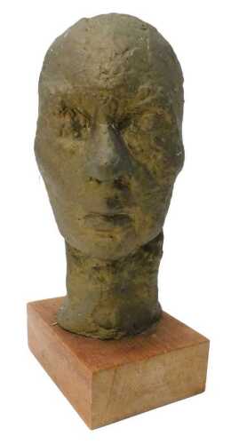 A 20thC head sculpture, on wooden plinth, unsigned, 37cm high.
