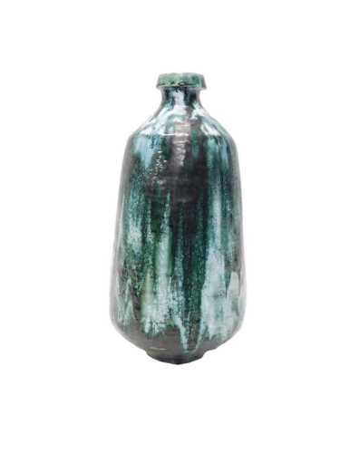A 20thC studio pottery vase, in green and black dripware, with compressed stem and circular...