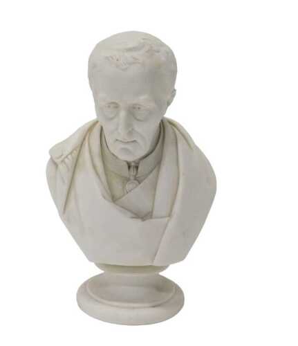 A 19thC Joseph Pitts of London Parian bust of the Duke of Wellington, shoulder profile, on...