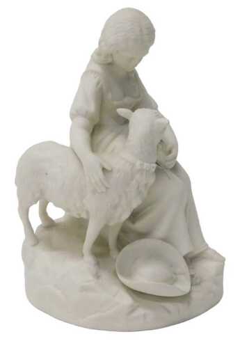 A 19thC Minton type Parian figure group, of a girl aside hat and goat, in a naturalistic setting,...