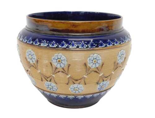 An early 20thC Doulton Lambeth stoneware jardiniere, of tapering circular form, raised with a...