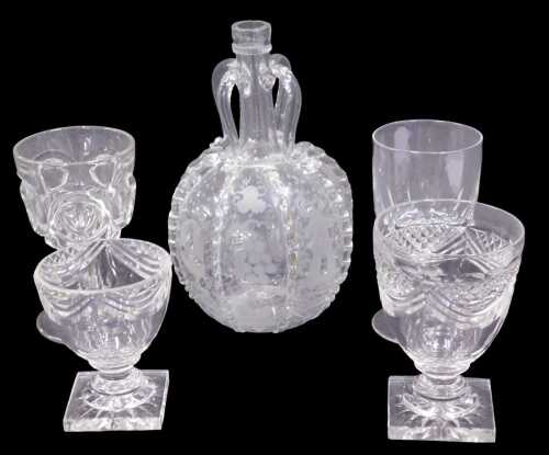 Various 19thC and other glassware, a Dutch decanter, with bulbous body raised with glazed...