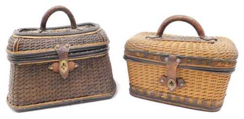Two 19thC wicker bourdaloue baskets, 24cm wide, etc. (2)