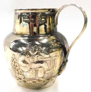 A Victorian silver jug, with beak spout and strap handle, the main body showing tavern scenes,... - 3