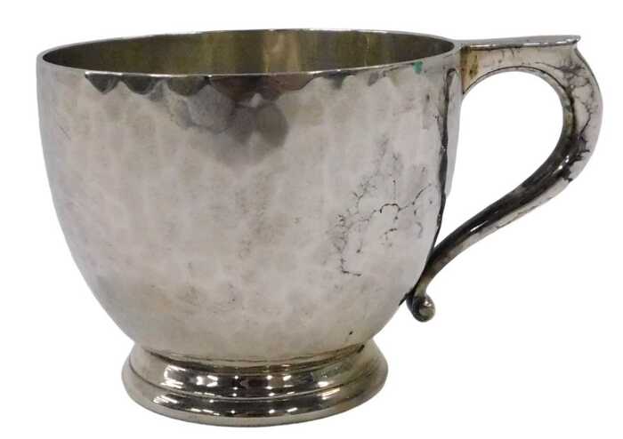 A George V silver overlaid cup, of circular form, with shaped handle, on circular foot, by...