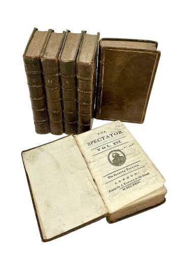 Various 18thC editions of The Spectator, calf bound with gilt stencilling, to include 1724. (6)