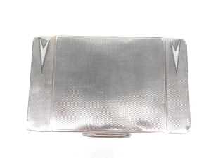 A George V Art Deco silver cigarette box, of oblong form, the hinged lid partially engine turned,... - 3